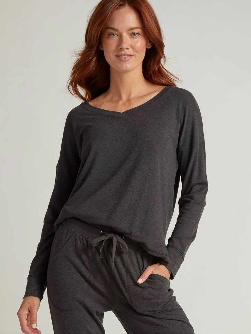 Faceplant Dreams Women's Charcoal V-Neck Loungewear soft pullover NWT